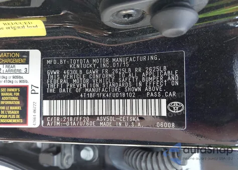 2015 Toyota Camry Se from USA, damaged, VIN 4T1BF1FK4FU018102